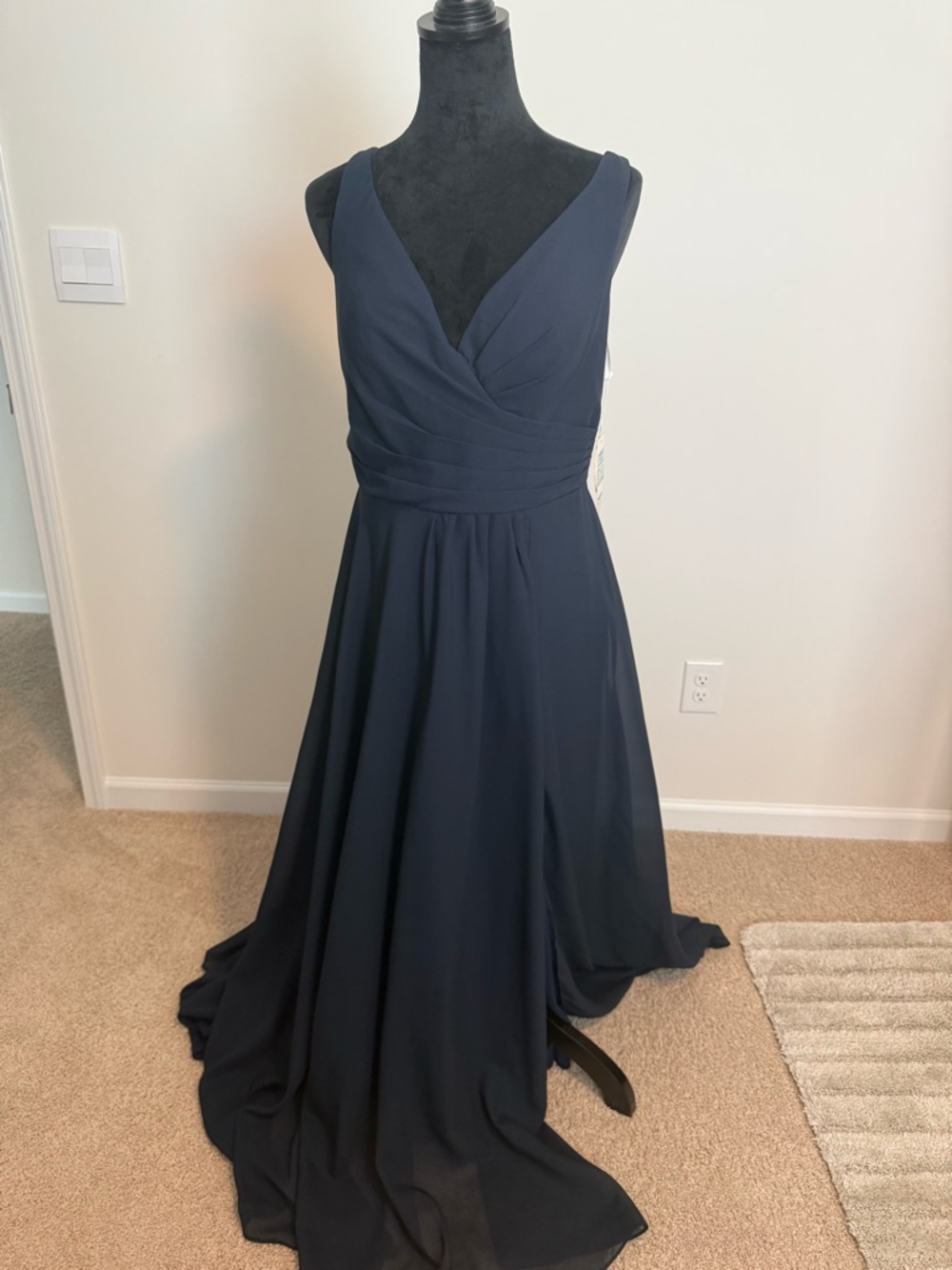 VIP Dark Navy V-Neck Chiffon A-Line Maxi Dress